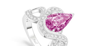 Gli zaffiri rosa del Madagascar, audaci ed energici, scelti da Piaget per la Solstice Collection Anello Solstice con zaffiro rosa, Piaget.
