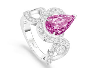 Gli zaffiri rosa del Madagascar, audaci ed energici, scelti da Piaget per la Solstice Collection Anello Solstice con zaffiro rosa, Piaget.