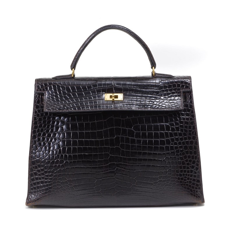 Kelly vintage in pelle lucida di coccodrillo Porosus.