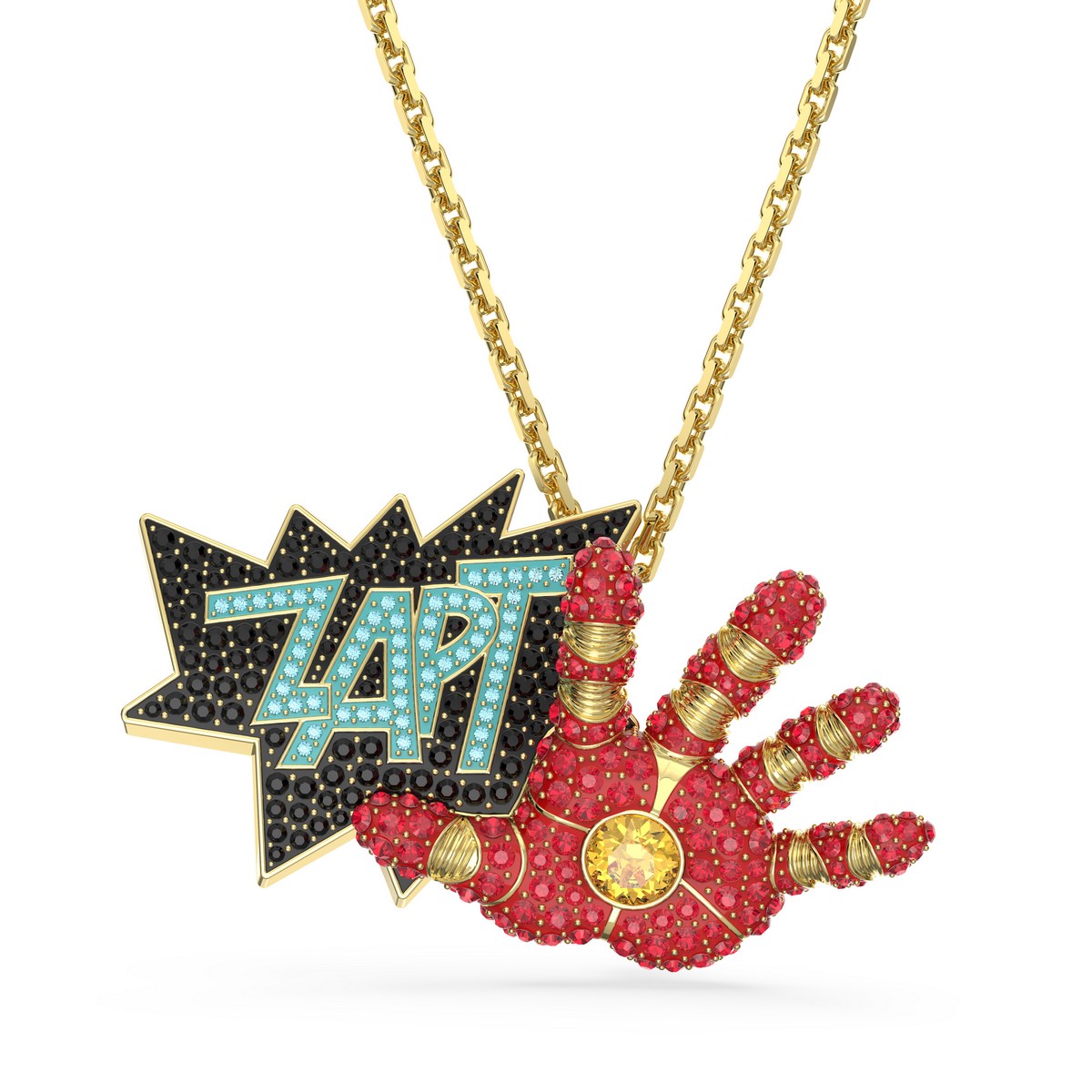 Ciondolo-spilla Swarovski dedicato ad Iron Man.