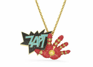 Gioielli “supereroici”: alla scoperta dei gioielli e delle statue Swarovski dedicate ai miti Marvel Ciondolo-spilla Swarovski dedicato ad Iron Man.