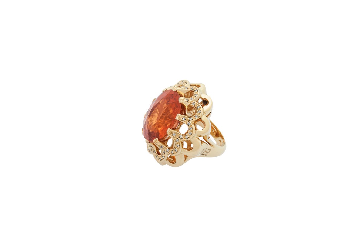 Eleonora Federici, Anello Fire, 2009. Anello con tormalina arancione, diamanti e oro 18kt. 