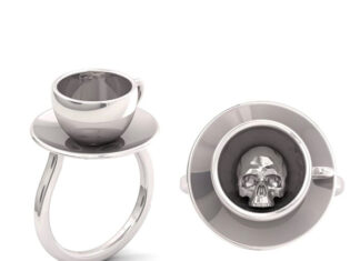 Cosa indossare ad un high tea londinese in perfetto stile gothic: la collezione in collaborazione tra Miss Havisham’s Curiosities e KIL N.Y.C. Anello Skull Teacup, entrambe le prospettive insieme.