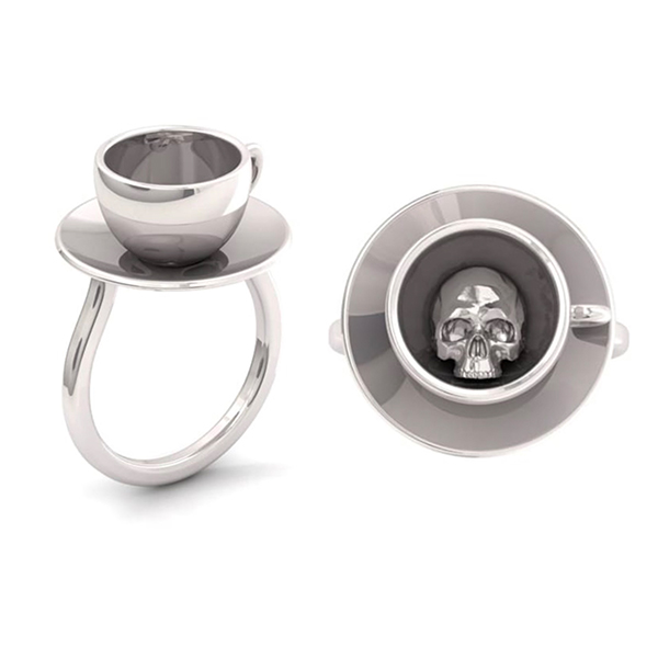 Anello Skull Teacup, entrambe le prospettive insieme.