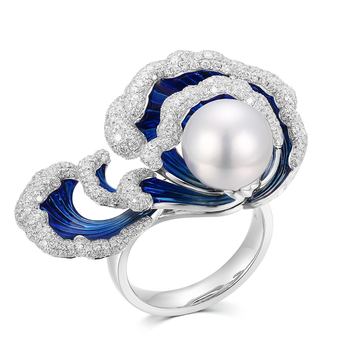 Anello della collezione “Riding the Wave” con perla e diamanti