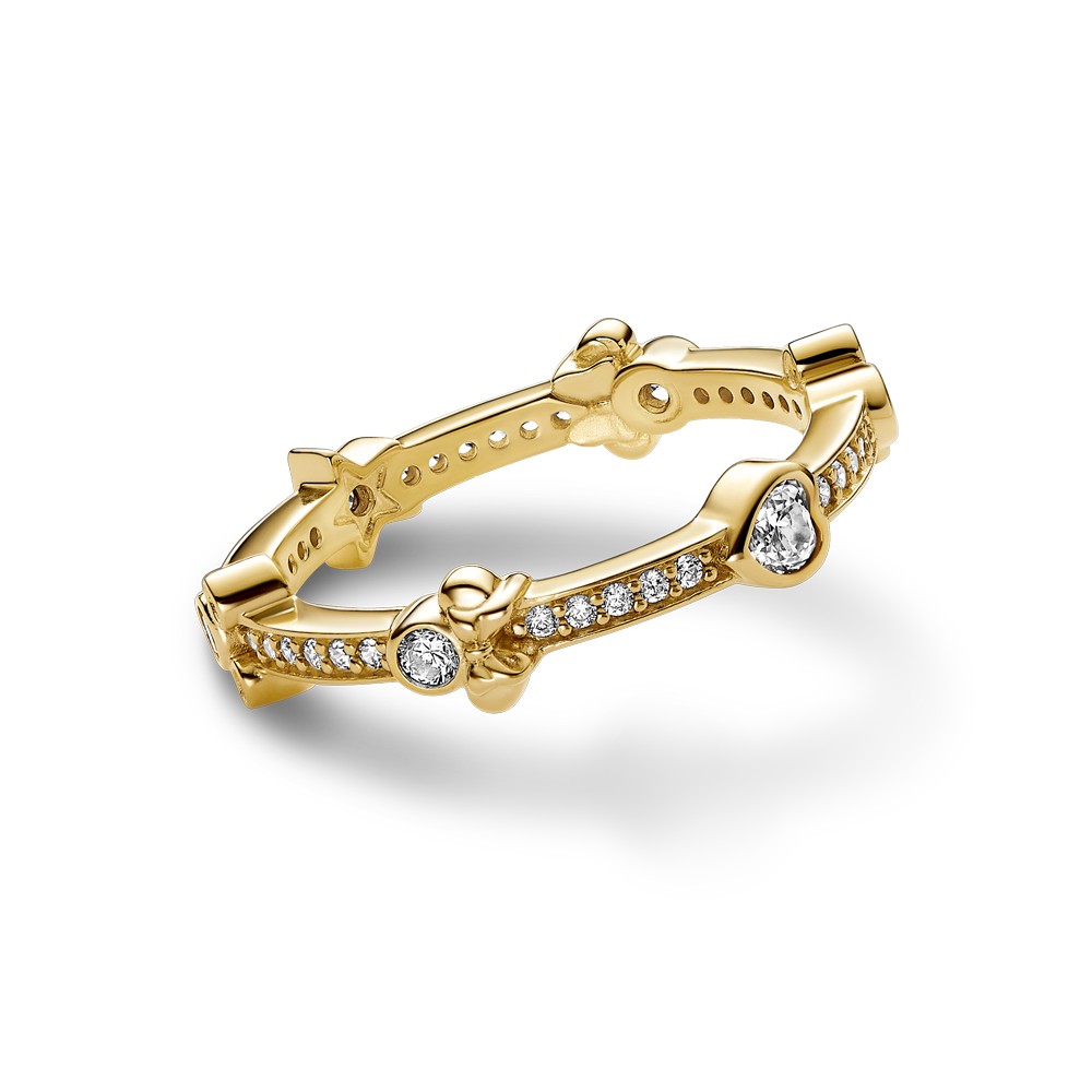 Anello Mickey Mouse e Minni placcato in oro 14k, Pandora