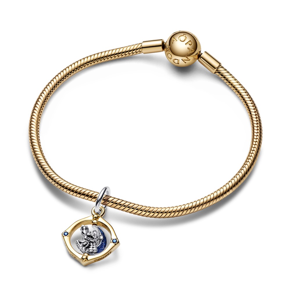 Bracciale con charm e pendente a stella in cristallo blu, con Mickey Mouse e Minni sulla luna, Pandora