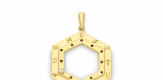 Echi celesti: i ciondoli zodiacali vintage di Tiffany, Cartier e Van Cleef selezionati da Hancocks Ciondolo esagonale Cartier dedicato ai segni zodiacali.