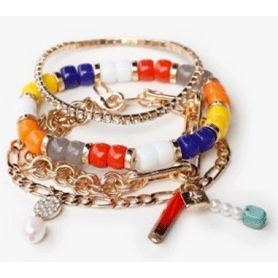 Set di quattro bracciali in perle di vetro, catene elastiche a forma di coppa con strass e catene di metallo di Yiwu Resen Jewelry Co Ltd