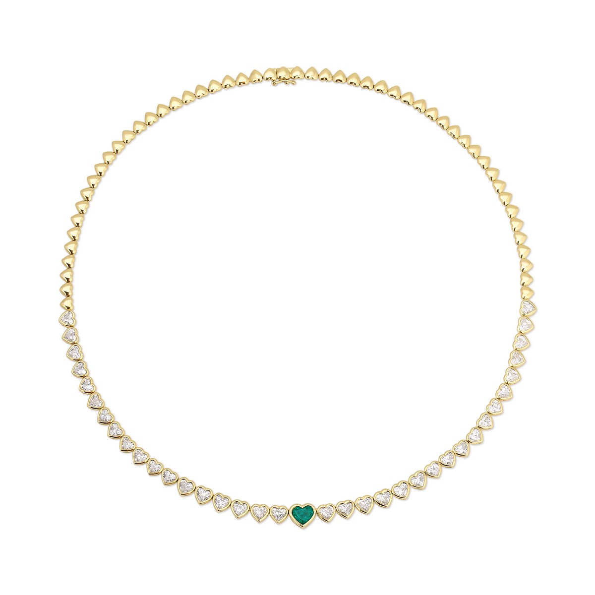 Collana in oro 18kt con diamanti e uno smeraldo taglio cuore, Anita Ko