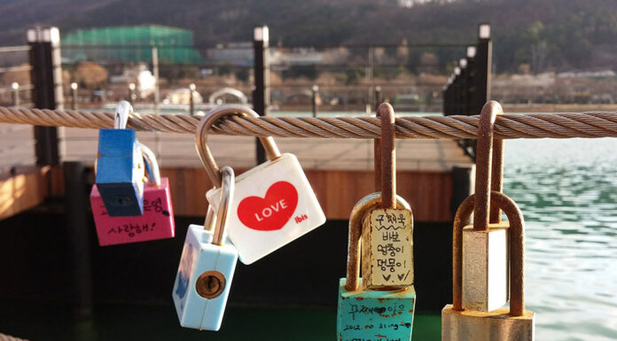 I ponti dell’amore: storie incantevoli di lucchetti e promesse senza fine Lucchetti dell’amore presso il lago Suseon a Daegu, in Corea del Sud