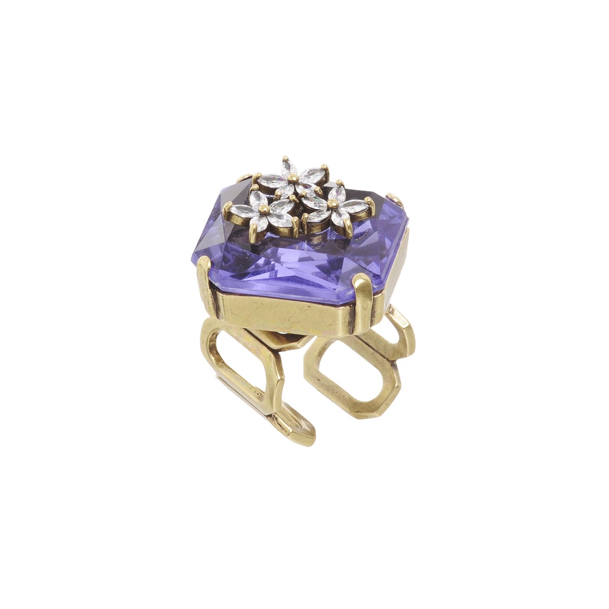 Anello Caramel Fleur di Julie Sion in ottone trattato al bronzo, cristallo e acetato