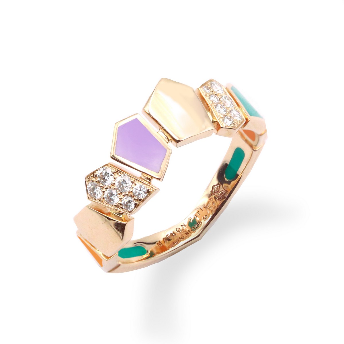Anello “Écailles” di Mathon in oro rosa 18kt, diamanti, smalto