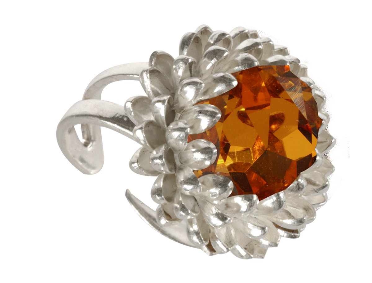 Anello “Artichaut” di Ornalys in ottone argentato e cristallo Swarovski
