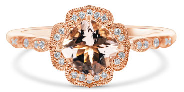 Anello “Victoria” di Celinni, in oro rosa 18kt con morganite color pesca e diamanti
