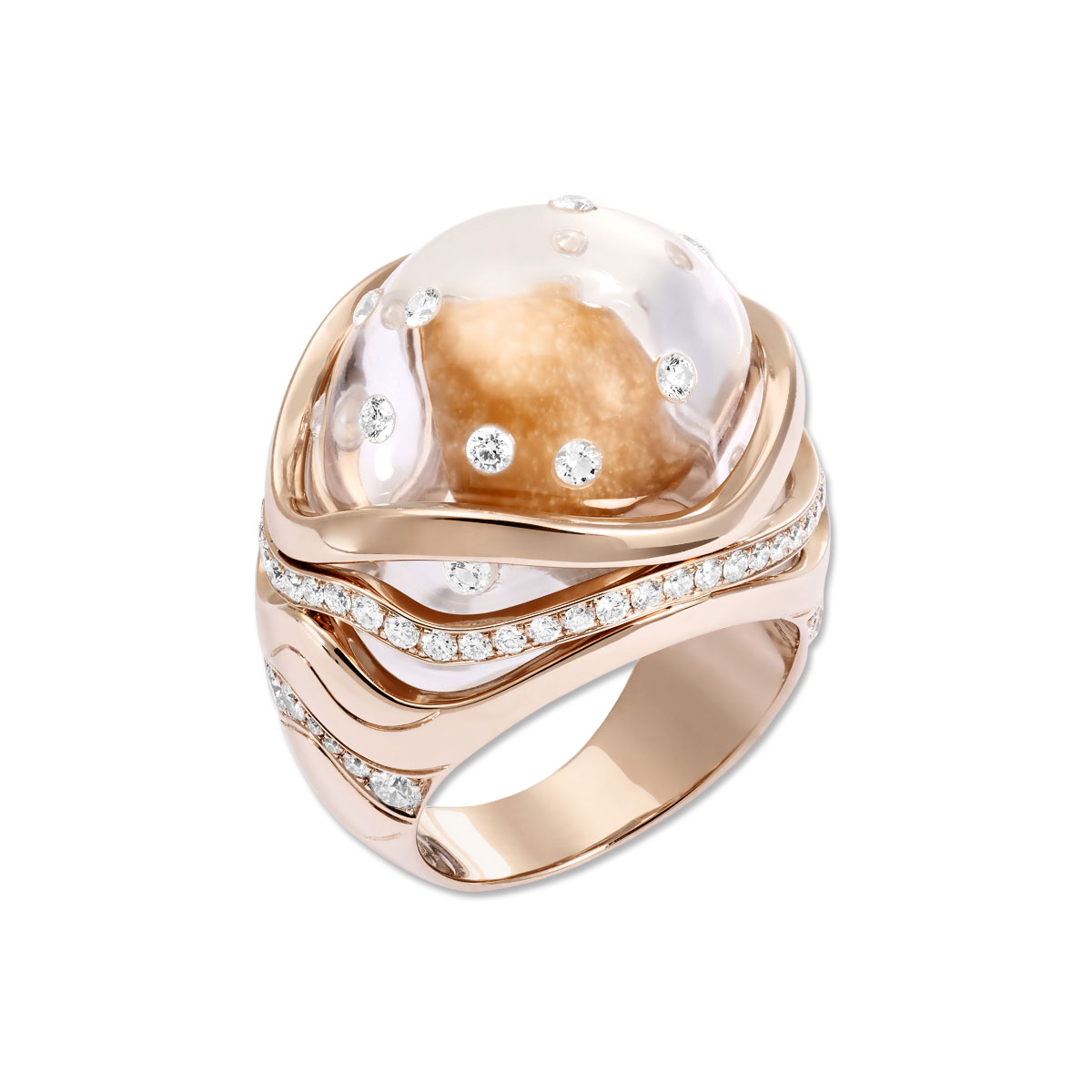 Anello "Aqua Horse Conche" di Lorenz Bäumer in oro rosa 18kt con perla conch e diamanti