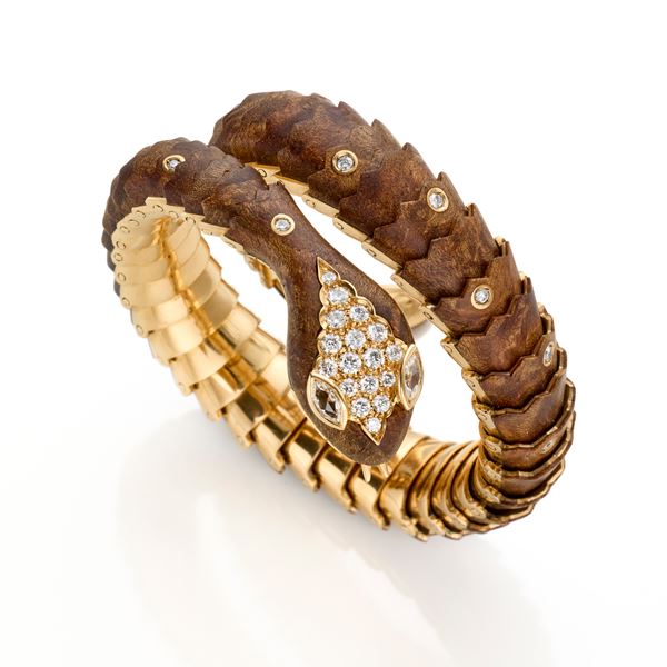 Bracciale Sabbadini in oro giallo e legno di padouk