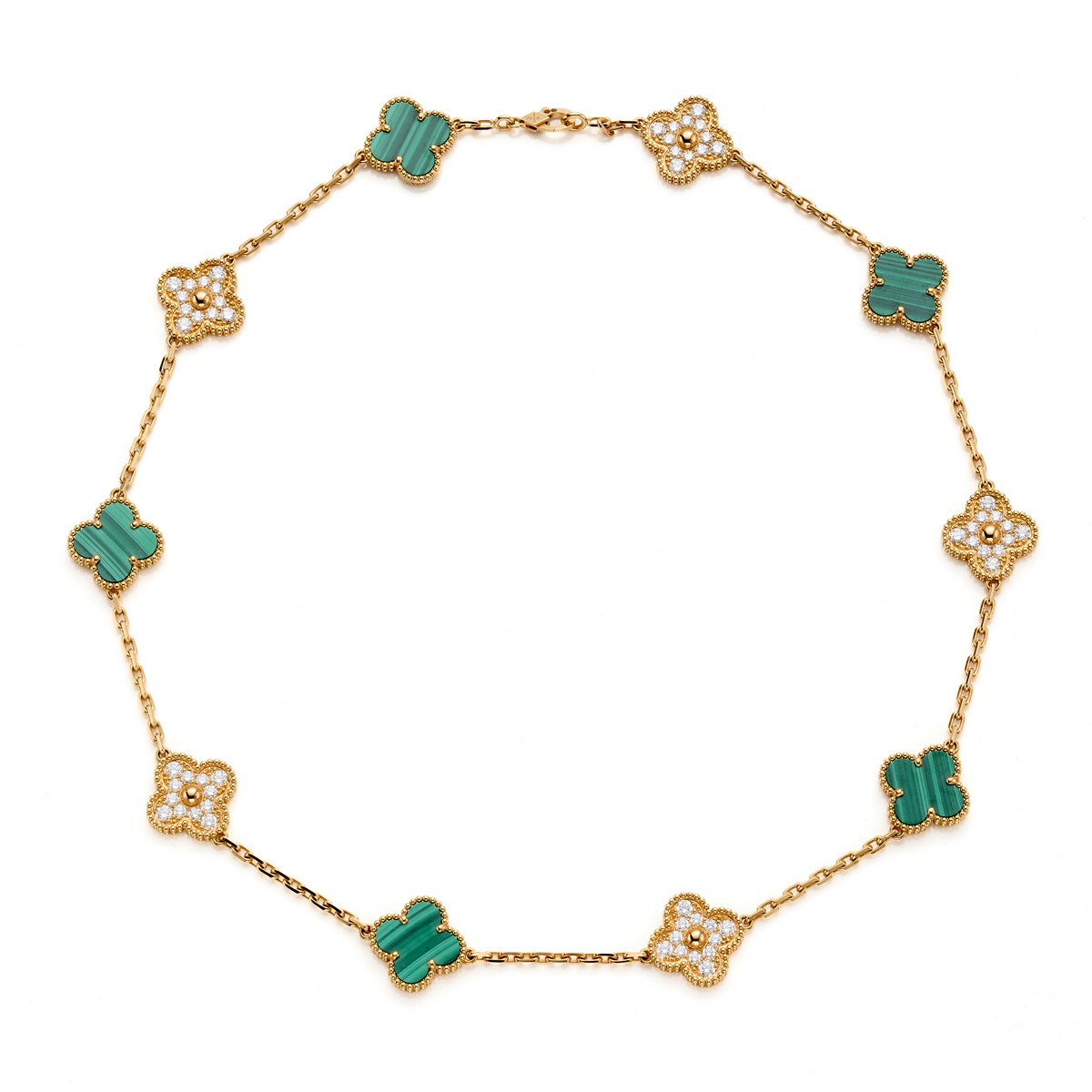Collana Van Cleef & Arpels in oro giallo con malachite e diamanti