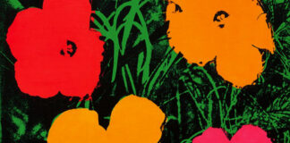 In mostra a Barcellona le spille di Tore Svensson ispirate ai fiori di Andy Warhol Serigrafia “Flowers” di Andy Warhol, particolare.