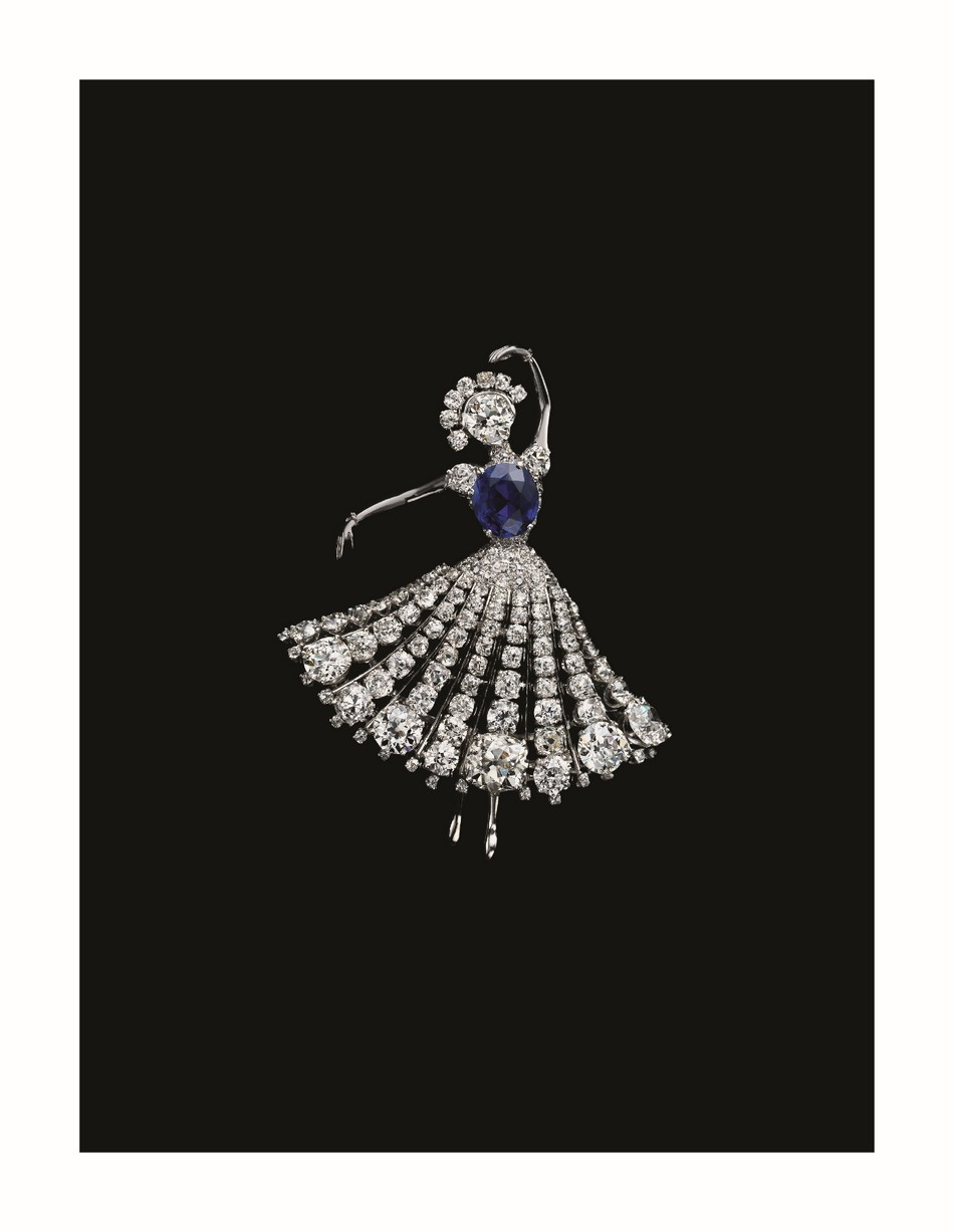 Spilla Ballerina (Van Cleef & Arpels New York, c.1951) in platino, diamanti, zaffiro. Collezione privata © Albion Art Jewellery Institute