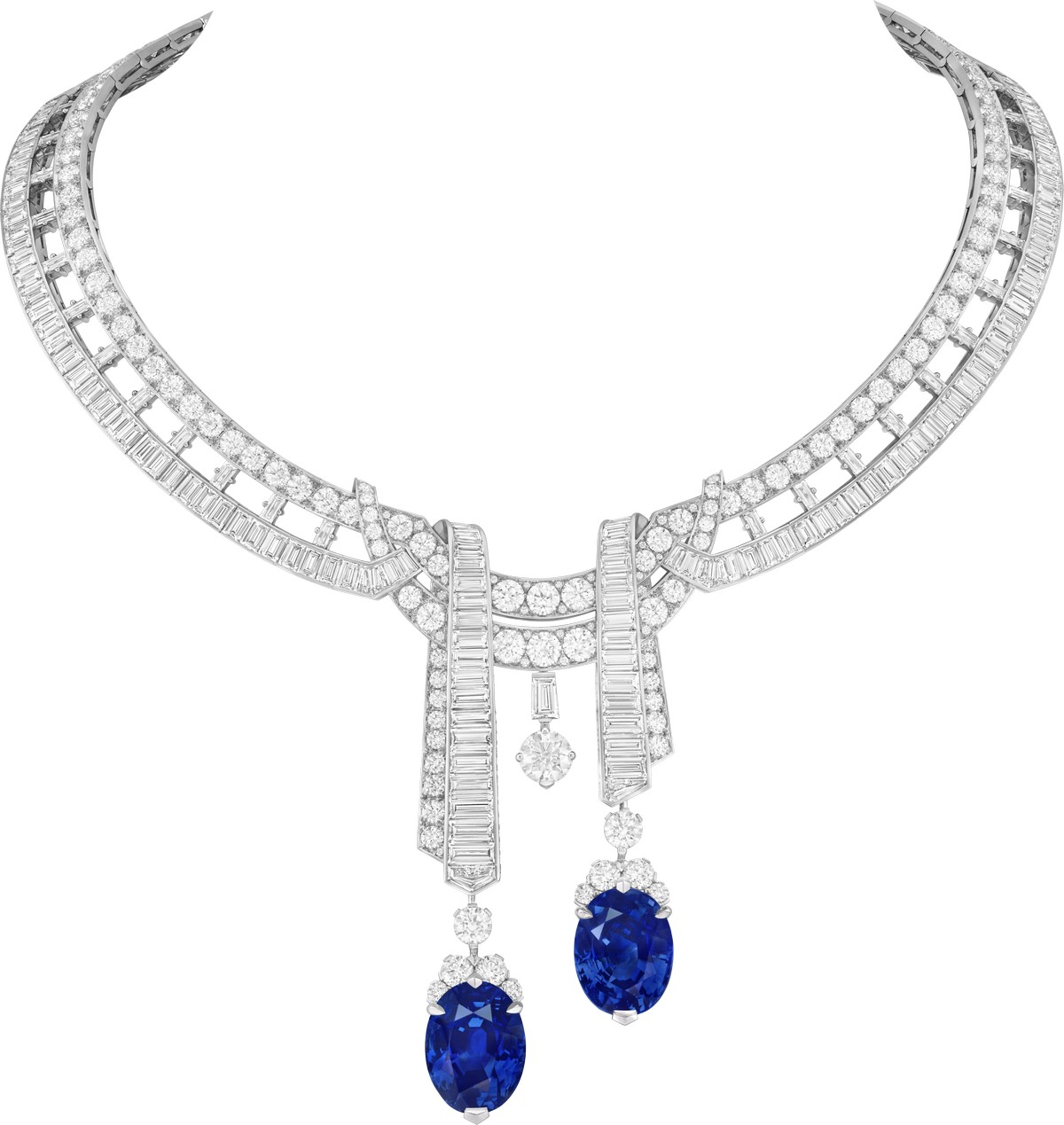 Collana Josiah con pendenti rimovibili in oro bianco, zaffiri dello Sri Lanka, diamanti