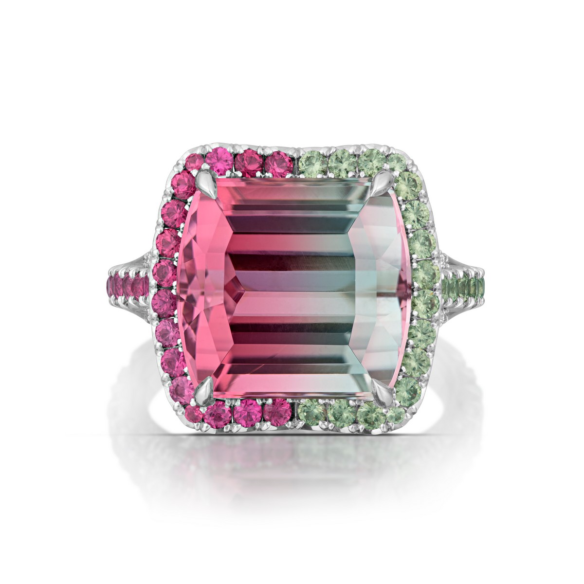 Anello in platino con tormalina bicolore