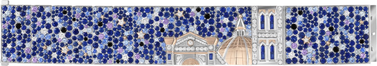 Bracciale Escale sacrée, realizzato in oro bianco, oro rosa, con zaffiri blu e malva, spinelli neri, diamanti