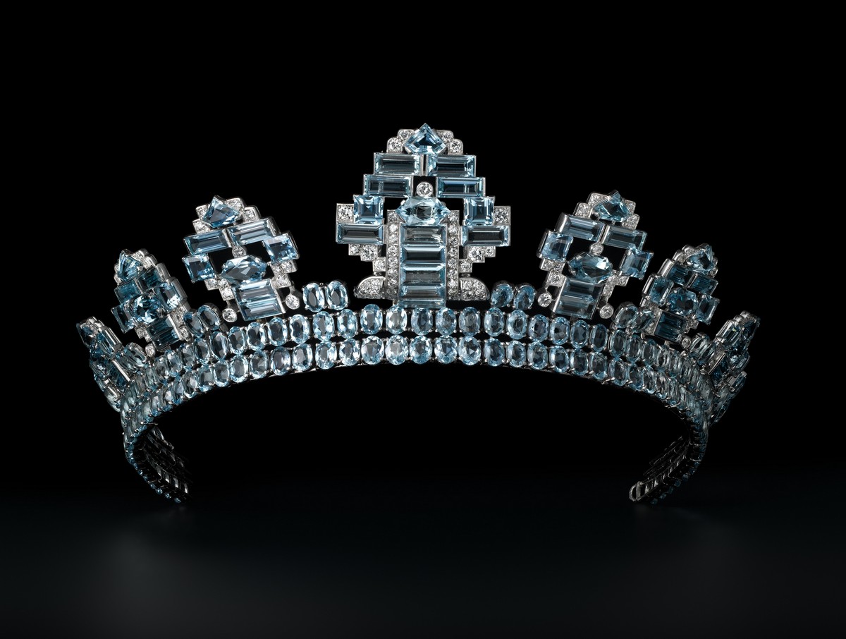 Tiara Cartier London del 1937 in acquamarina, diamanti e platino