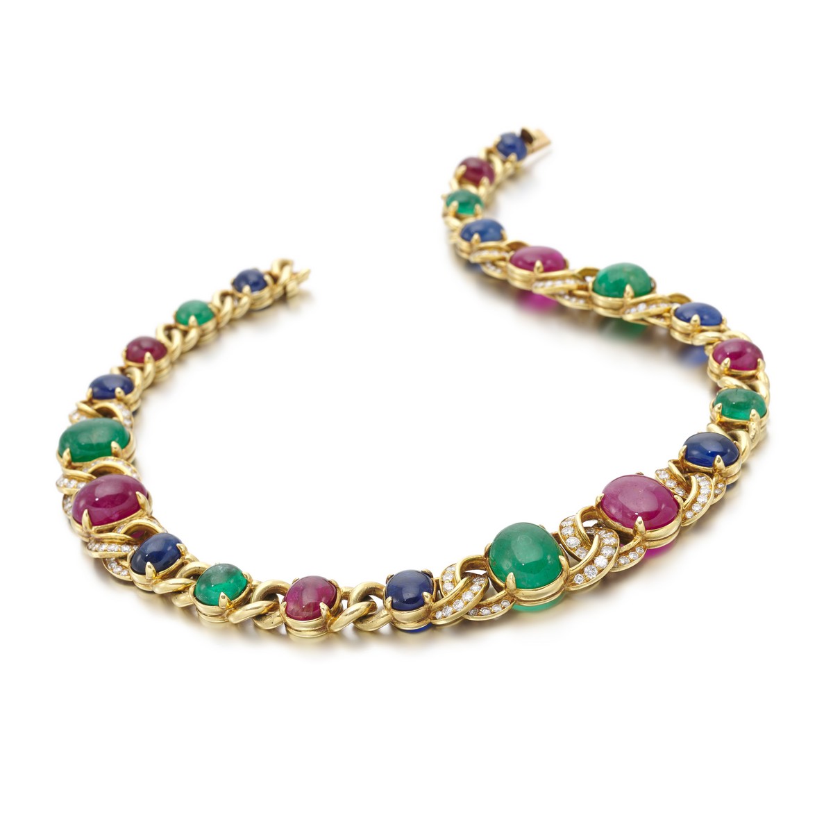 Collana Bulgari in oro 18 kt con rubini, smeraldi, zaffiri e diamanti