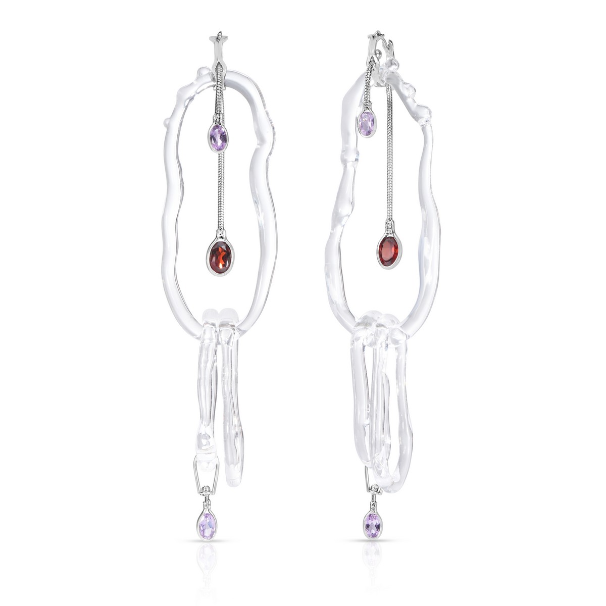 Orecchini Wavy Hoops di Karen Kriegel, argento sterling, vetro borosilicato e quarzo lemon