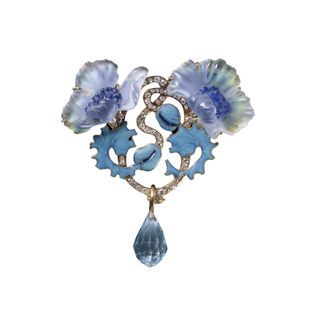 Spilla Art Nouveau in smalto e acquamarina della collezione Faerber