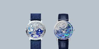Altiplano Skeleton High Jewelry Métiers d’Art, l’orologio Piaget realizzato in soli otto esemplari Orologio Piaget Altiplano, decorato con smalto cloisonné in tonalità blu. La cassa è impreziosita da diamanti, mentre il cinturino in pelle blu completa il design elegante