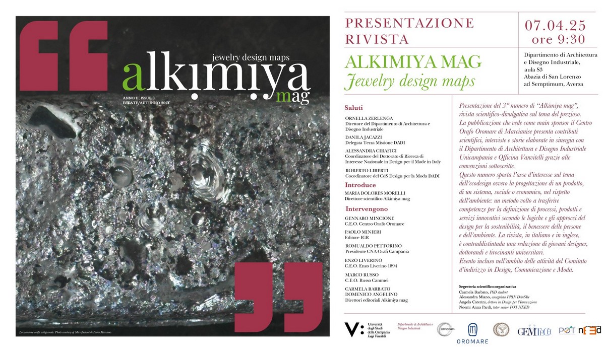 Locandinad della presentazione di Alkimiya Mag nr. 3, presso l’Università degli Studi della Campania Luigi Vanvitelli.