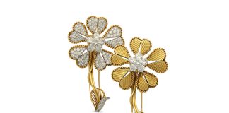 Un fiore trasformabile: la spilla Cartier del 1946 in mostra al V&A Museum di Londra Spilla trasformabile Cartier, in oro giallo e diamanti taglio brillante