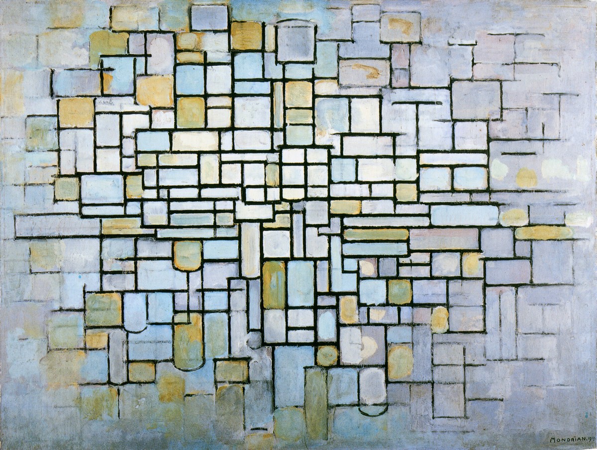 Piet Mondrian, Composition in Blue Gray and Pink, 1913.L’orientamento ordinato delle linee di Mondrian in quest’opera inevitabilmente rievoca il gioco mineralogicamente comune dell’iso-orientamento. 
